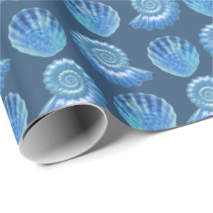 Papier Cadeau Motif des coquilles de mer orange bleu brillant