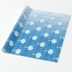 Papier Cadeau Motif des flocons de neige bleu et blanc d'hiver