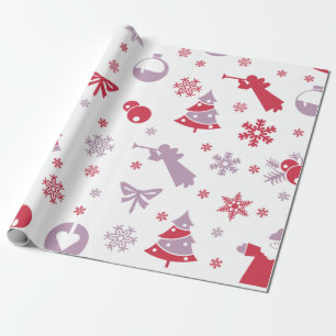 Papier Cadeau Motif des flocons de neige, des anges et des arbre