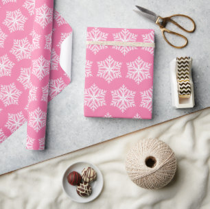 Papier Cadeau Motif des flocons de neige rose et blanc de Noël