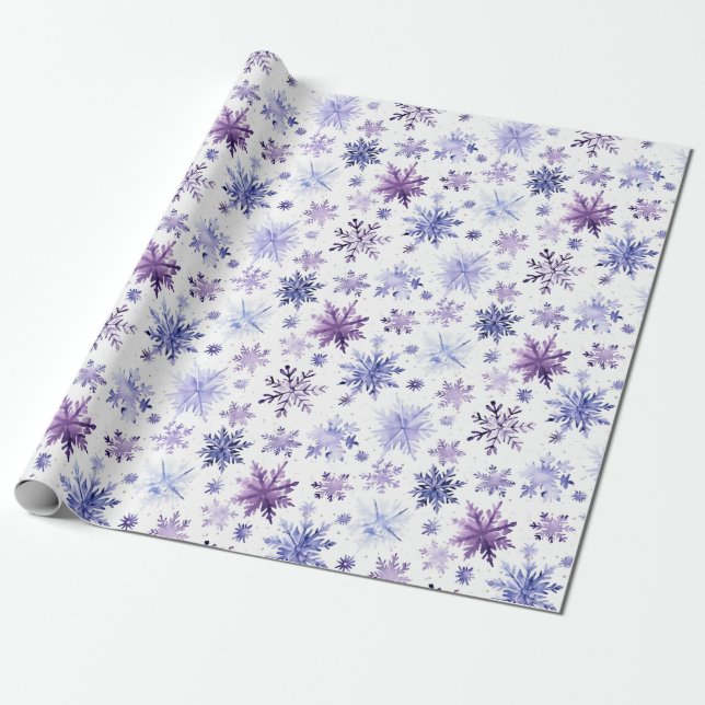 Papier Cadeau Motif des flocons d'eau violet de Noël (Déroulé)