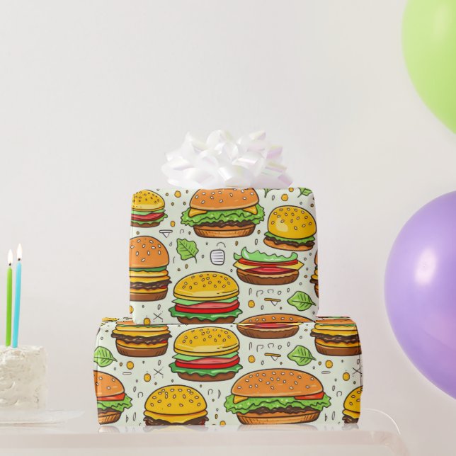 Papier Cadeau Motif des hamburgers mignons (Cadeaux de fête)