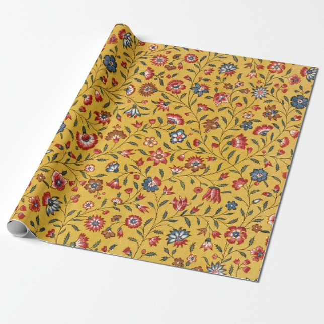 Papier Cadeau Motif des oeillets et autres fleurs textiles (Déroulé)