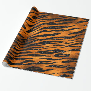 Papier Cadeau Motif des rayures de tigre noir et cuivre