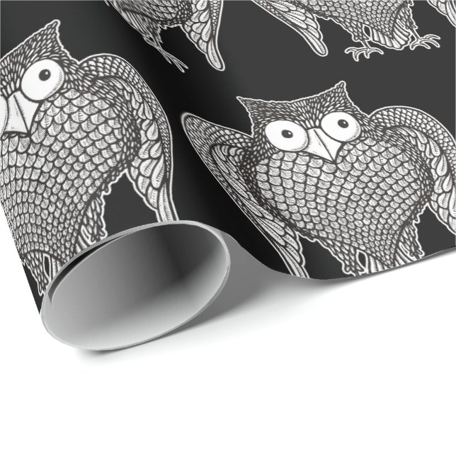 Papier Cadeau Motif d'esquisse de Owl (Coin rond)