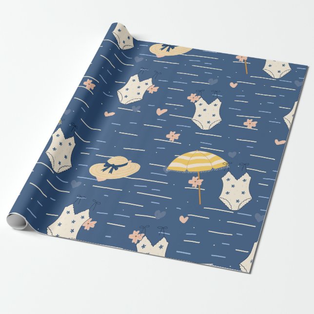Papier Cadeau Motif d'essentiels de plage d'été (5) (Déroulé)
