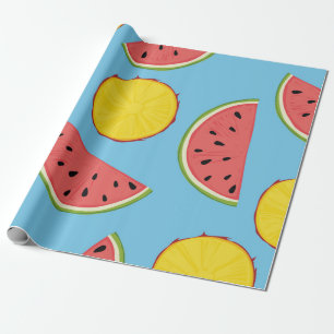 Papier Cadeau Motif d'été avec ananas et pastèque, ba