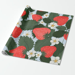 Papier Cadeau Motif d'été avec fraises. Laine de fraises