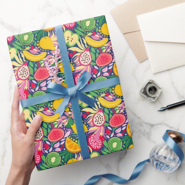 Papier Cadeau Motif d'été de l'aquarelle de fruits tropicaux (Cadeaux)