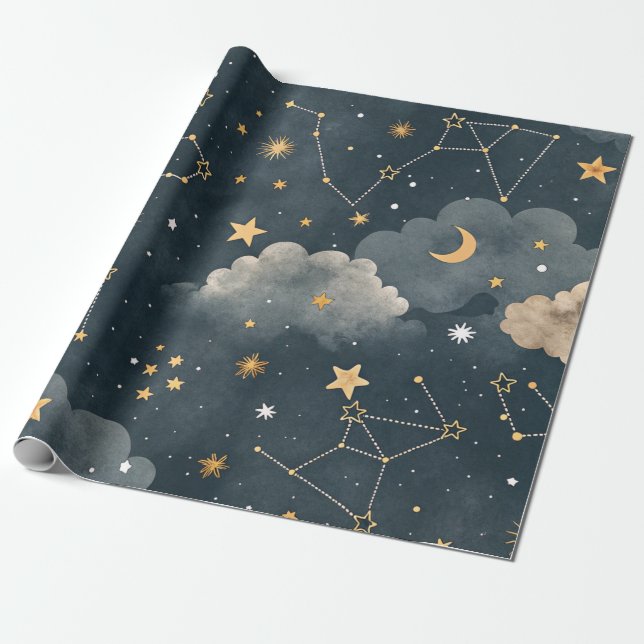 Papier Cadeau Motif d'étoile de constellation céleste (5) (Déroulé)