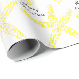 Papier Cadeau Motif d'étoile de mer Or Jaune Joyeux Noël Plage