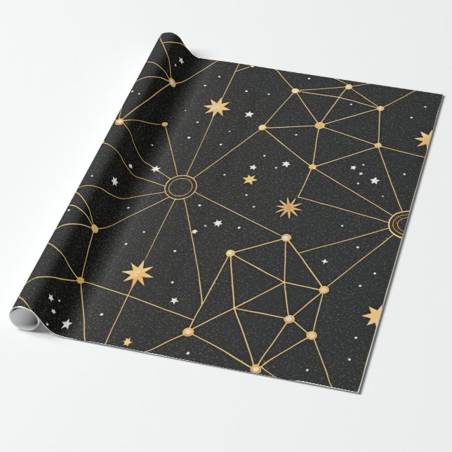 Papier Cadeau Motif d'étoiles de constellation céleste (3) (Déroulé)