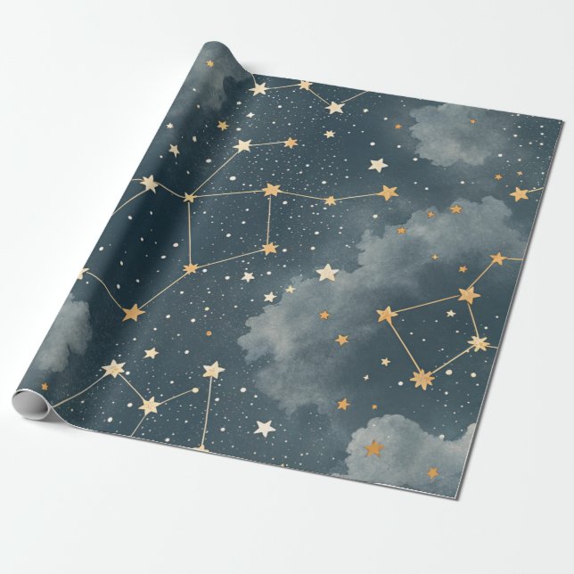 Papier Cadeau Motif d'étoiles de constellation céleste (4) (Déroulé)