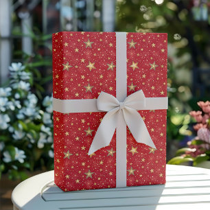 Papier Cadeau Motif d'étoiles de Noël or et rouge