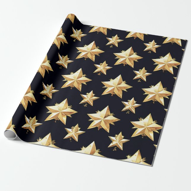 Papier Cadeau Motif d'étoiles dorées (Déroulé)