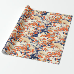 Papier Cadeau Motif d'éventail de fleurs de cerisier japonais (2