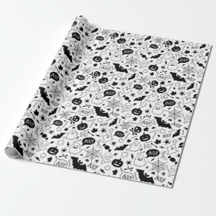 Papier Cadeau Motif d'Halloween noir et blanc