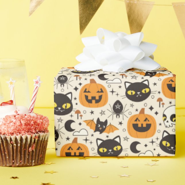Papier Cadeau Motif d'Halloween rétro (Fête d'anniversaire)
