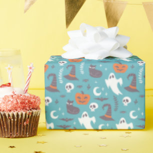 Papier Cadeau Motif d'Halloween Turquoise amusant