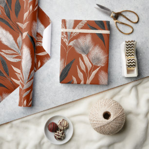 Papier Cadeau Motif d'herbe de Pampas florale en terre cuite