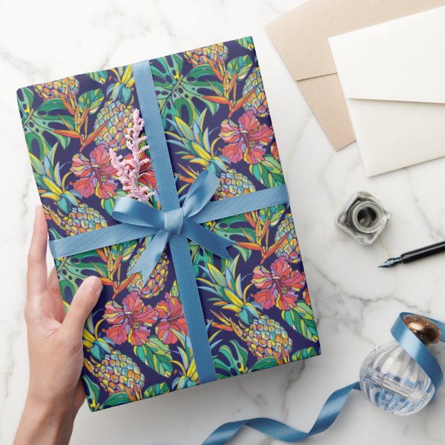 Papier Cadeau Motif d'hibiscus à ananas tropicaux (Cadeaux)