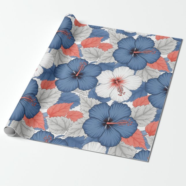 Papier Cadeau Motif d'Hibiscus Tropical Côtier (1) (Déroulé)