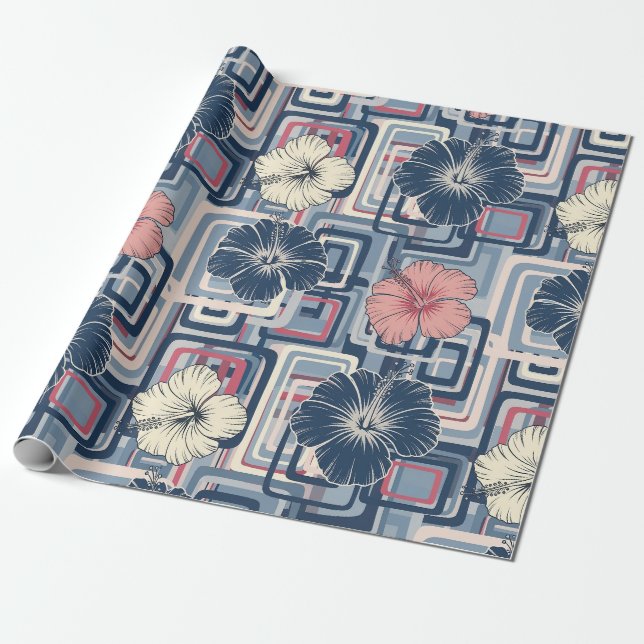 Papier Cadeau Motif d'Hibiscus Tropical Côtier (10) (Déroulé)