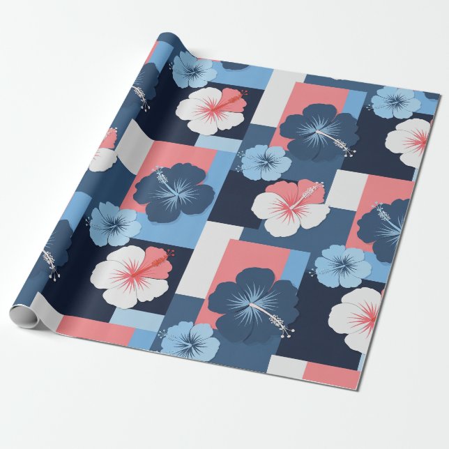 Papier Cadeau Motif d'Hibiscus Tropical Côtier (11) (Déroulé)