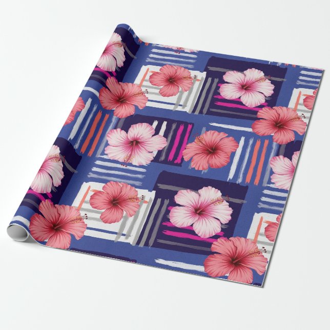 Papier Cadeau Motif d'Hibiscus Tropical Côtier (12) (Déroulé)
