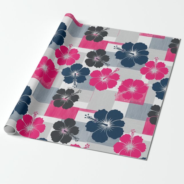 Papier Cadeau Motif d'Hibiscus Tropical Côtier (13) (Déroulé)