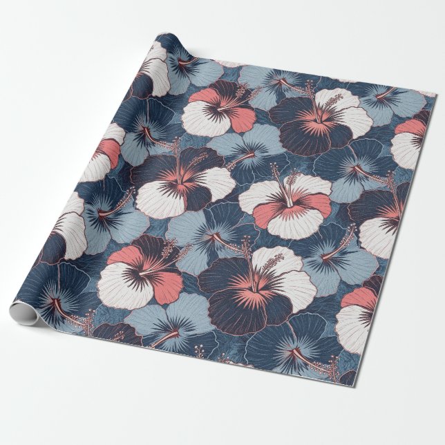 Papier Cadeau Motif d'Hibiscus Tropical Côtier (14) (Déroulé)