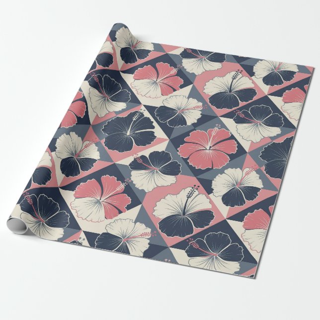 Papier Cadeau Motif d'Hibiscus Tropical Côtier (3) (Déroulé)