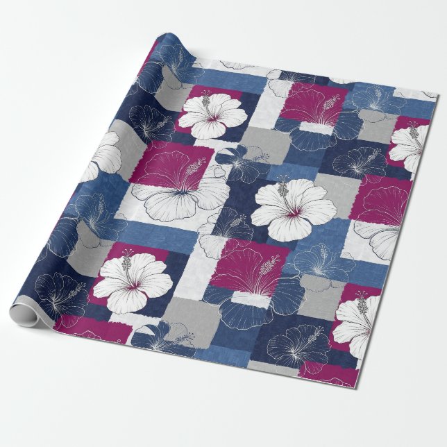 Papier Cadeau Motif d'Hibiscus Tropical Côtier (6) (Déroulé)