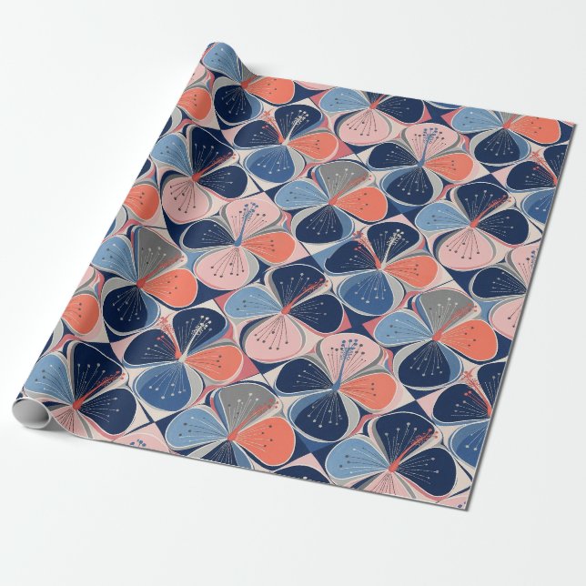 Papier Cadeau Motif d'Hibiscus Tropical Côtier (7) (Déroulé)