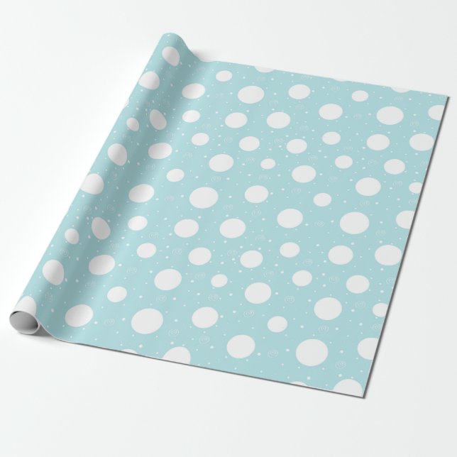 Papier Cadeau Motif D'Hiver De Points De Neige, Fond Turquoise (Déroulé)