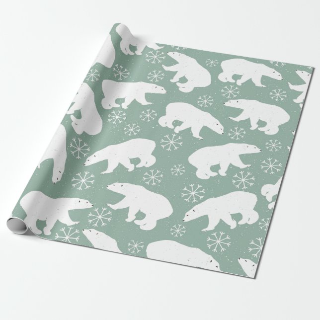 Papier Cadeau motif d'hiver pour les ours blancs et verts turquo (Déroulé)