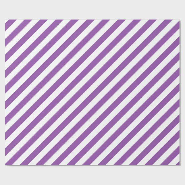 Papier Cadeau Motif diagonal pourpre et blanc de rayures (Plat)