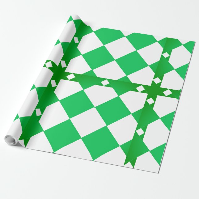 Papier Cadeau Motif diamant à damier vert et blanc (Déroulé)