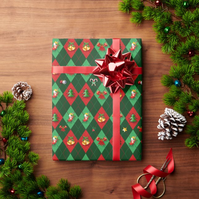 Papier Cadeau Motif diamant Argyle de Noël (Cadeau de vacances)