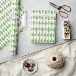 Papier Cadeau Motif diamant arlequin de vacances vert