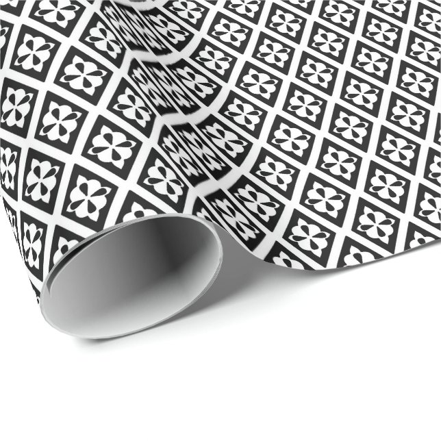 Papier Cadeau Motif diamant - blanc et noir (Coin rond)