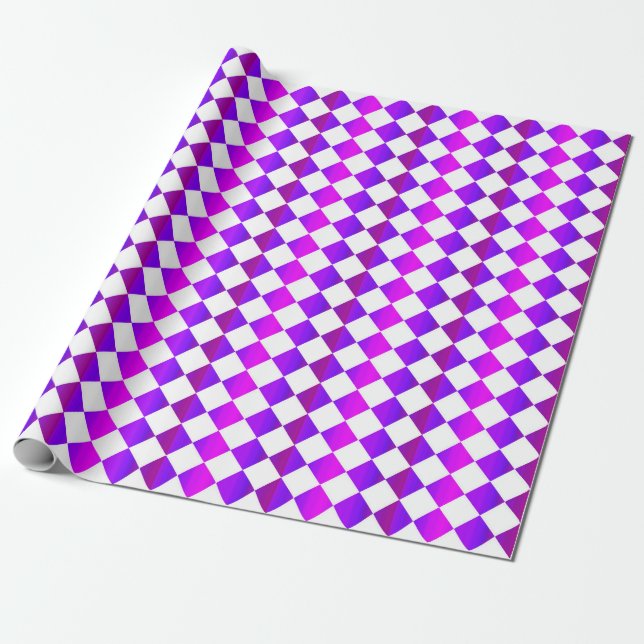 Papier Cadeau Motif diamant de Checker blanc rose violet (Déroulé)