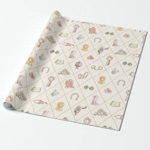 Papier Cadeau Motif diamant élégant beige équitation