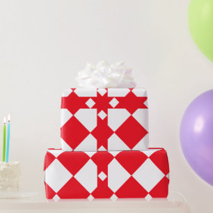 Papier Cadeau Motif diamant en carton rouge et blanc