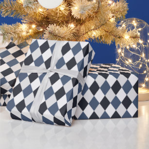 Papier Cadeau Motif diamant en harlequin gris et blanc