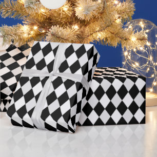 Papier Cadeau Motif diamant en harlequin noir et blanc