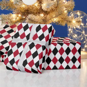 Papier Cadeau Motif diamant en harlequin noir et rouge