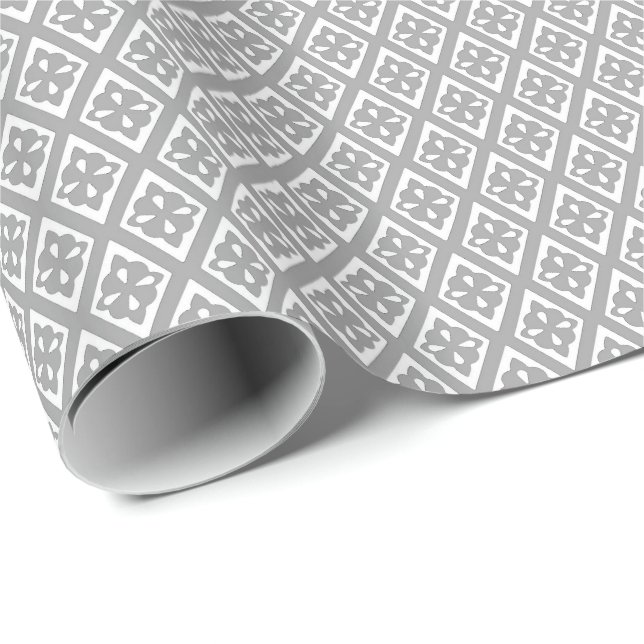 Papier Cadeau Motif diamant - gris argent et blanc (Coin rond)