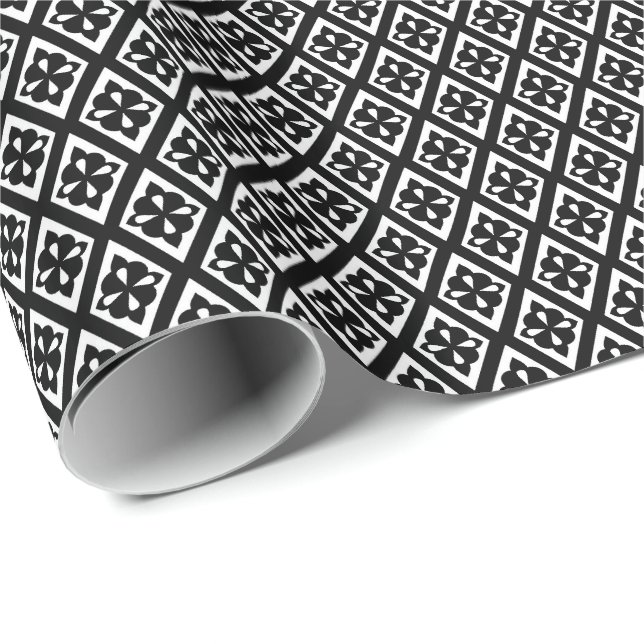 Papier Cadeau Motif diamant - noir et blanc (Coin rond)