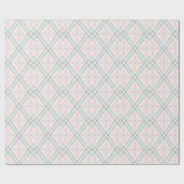 Papier Cadeau Motif diamant pastel vert et rose (Plat)